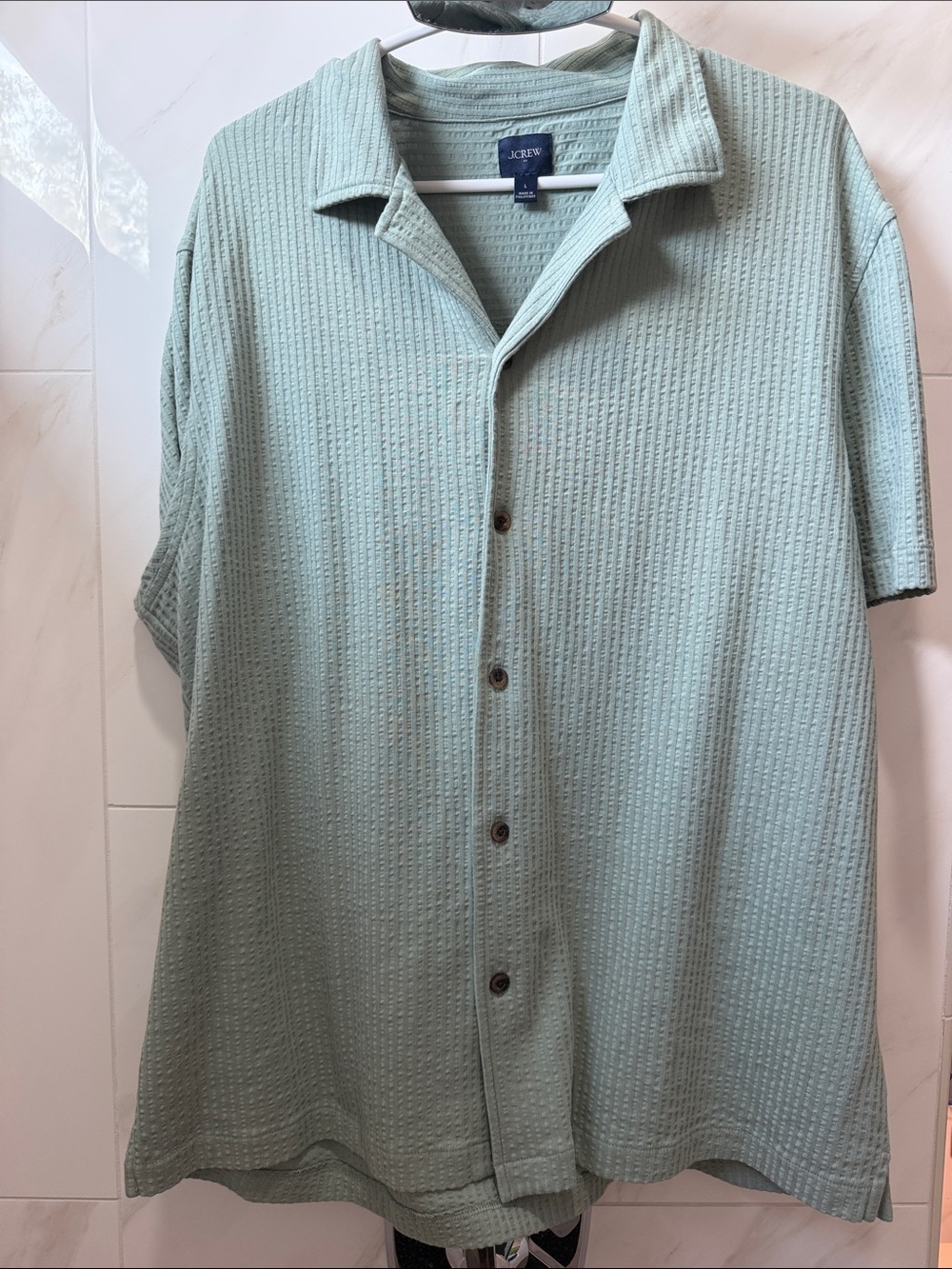 J. Crew Textured Short-Sleeve Button-Up Shirt — Sage Green